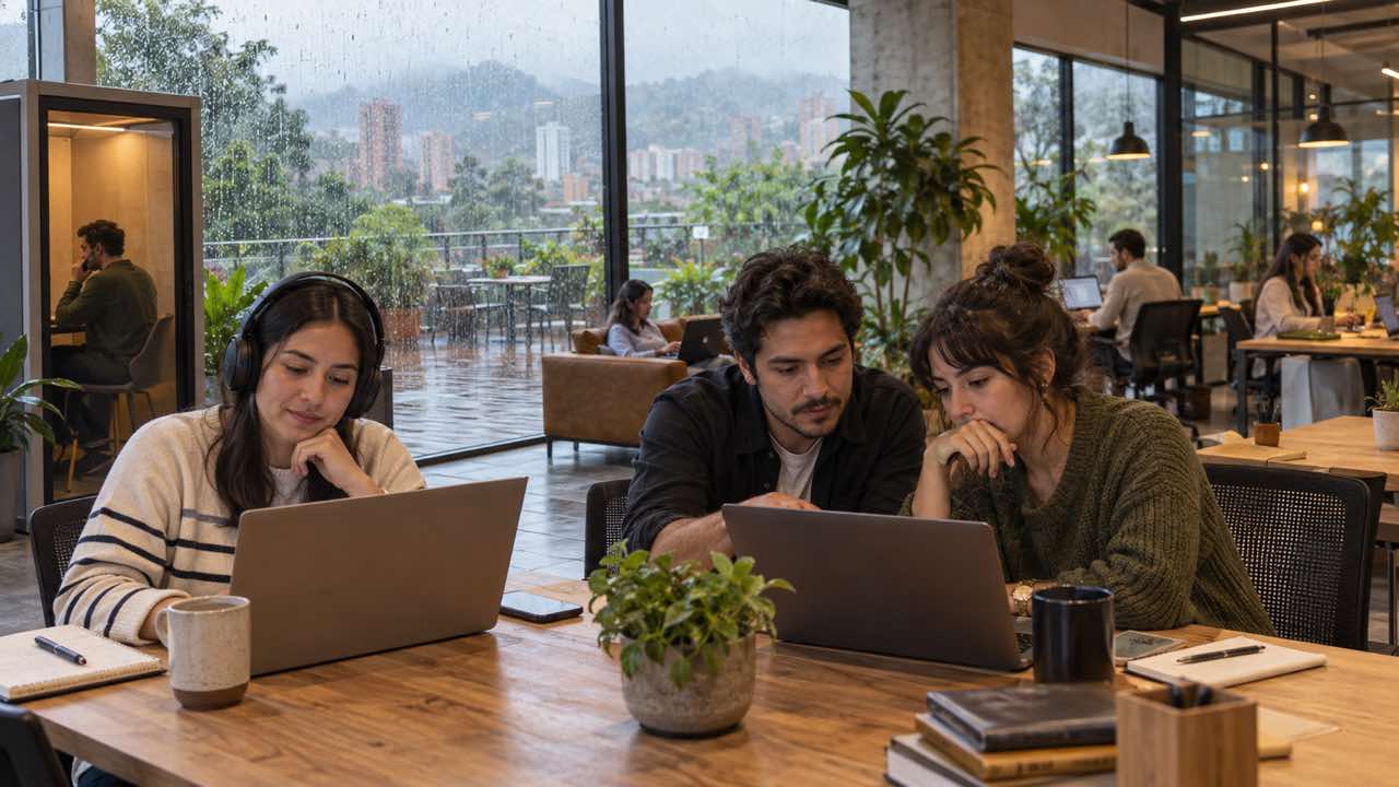 Equipo prepara mensajes de cambio de plan dentro de una oficina