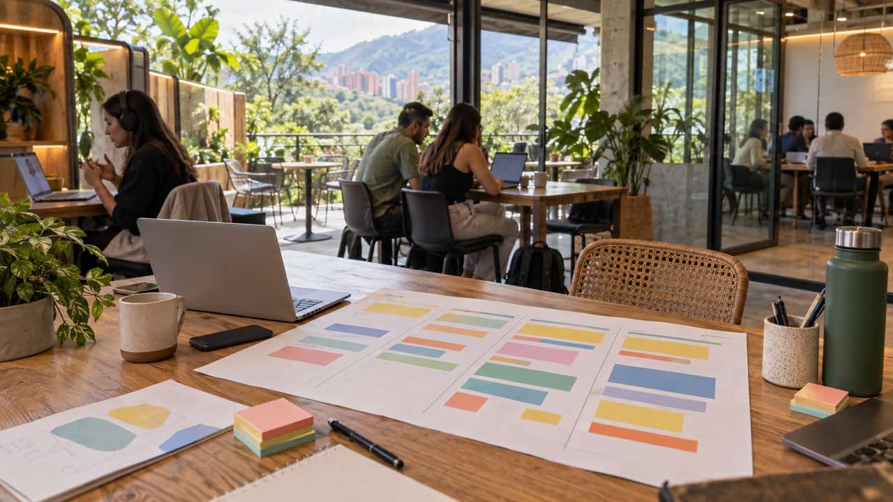 Mesa de planeación para instalar un equipo pequeño en cuatro semanas